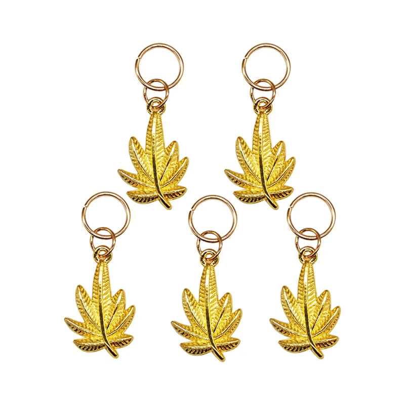5pcs/Pack Stars Ring Charms Shell Hair Braid Dread Dreadlock Beads Clips Cuffs Rings Jewelry Dreadlock Clasps Accessories Tools Zpaxo Maple leaf