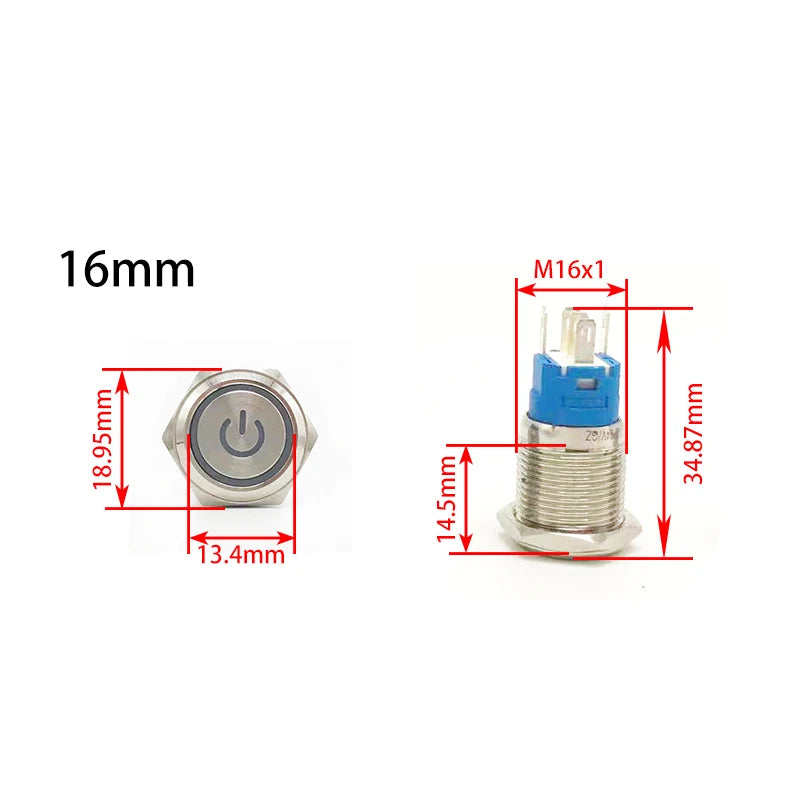 Metal Push Button Start Stop Power On/Off 5/12/220V Led Backlit Connected Switch Without Fixation Controller Momentary Latching Zpaxo