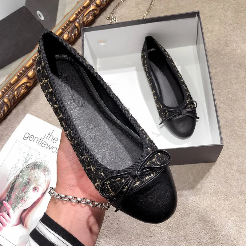 Women's Flat Shoes Spring Autumn New Shallow Women's Shoes Round Toe Mixed Colors Concise Female Shoes Large Size 33-44 Zpaxo black 35