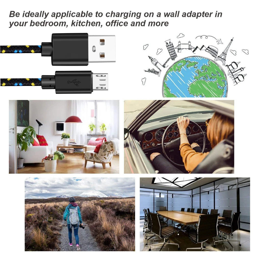 Micro USB Cable 1m 2m 3m Data Sync Charger Samsung Huawei Xiaomi HTC