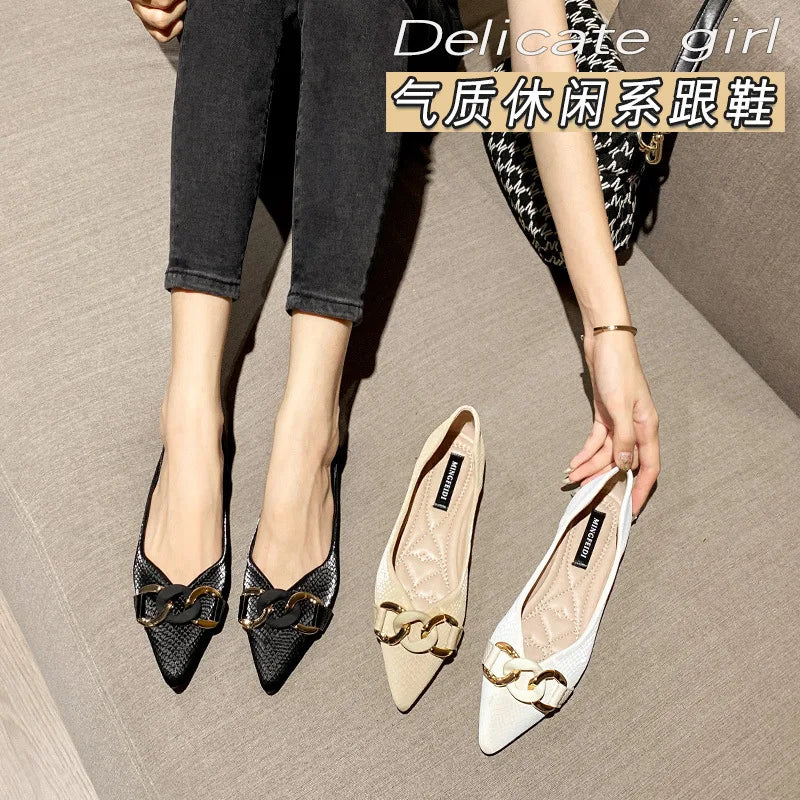 Women's Flat Shoes 2021 Spring Autumn Pointed Shallow Chain Boat Shoes Women's Shoes Large Size 41 42 43 zapatos para mujer Zpaxo