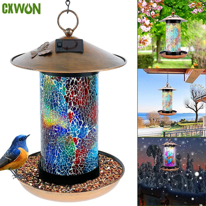 Solar Bird Feeder Light Outdoor Mosaic RGB Pendant Lights Hanging Zpaxo