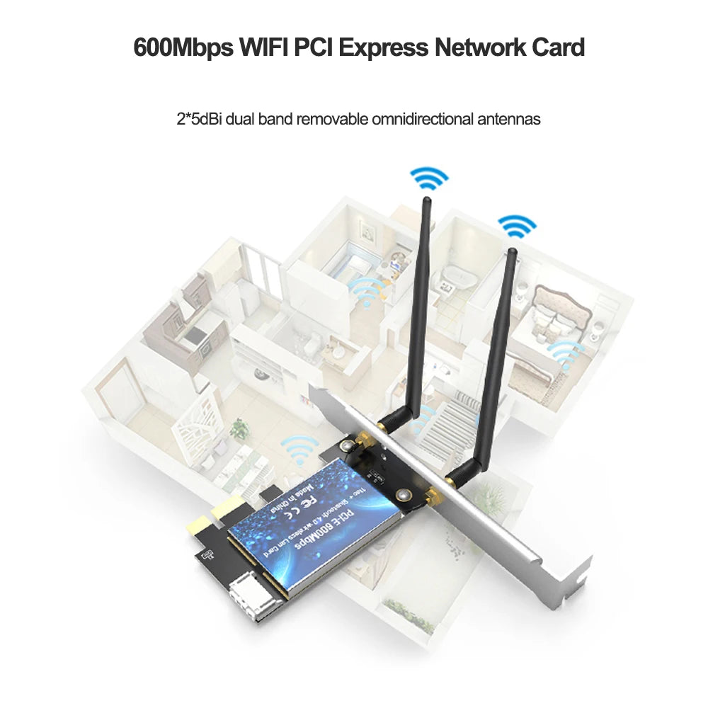 2.4G/5GHz 600Mbps WIFI PCI Express Network Card Wireless Bluetooth-Compatible PCI-E LAN Card 802.11 ac/b/g/n Adapter Zpaxo