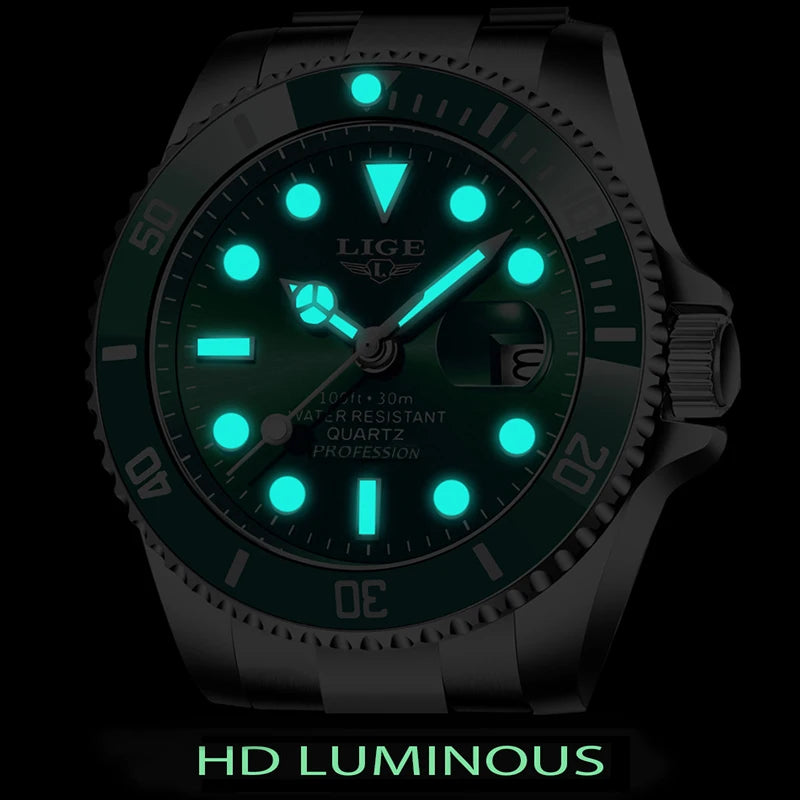 LIGE Top Brand Luxury Fashion Diver Watch Men 30ATM Waterproof Date Clock Sport Watches Mens Quartz Wristwatch Relogio Masculino Zpaxo