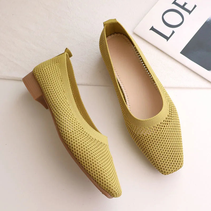 Square toe shoes women's spring/summer 2021 new shallow mouth fly woven breathable soft sole comfortable women's shoes Zpaxo