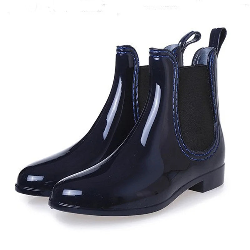Spring winter boots Women ankle boots rain boots elastic band shoes woman solid rubber waterproof flats 2019 Zpaxo