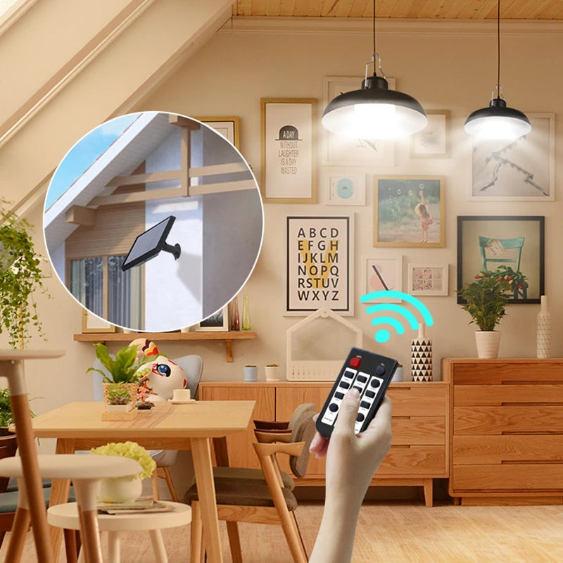 Bright Solar Pendant Lights Outdoor Household Shed Light Remote Timer Zpaxo