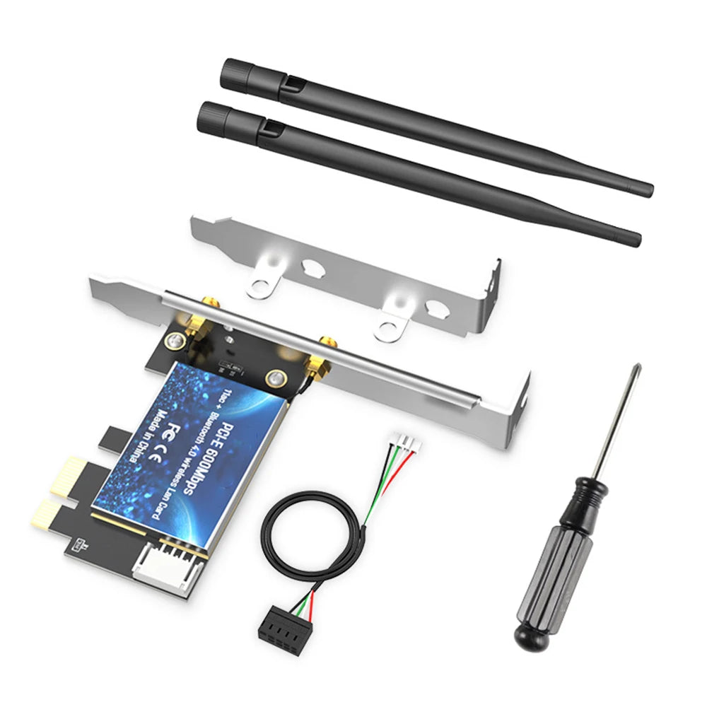 2.4G/5GHz 600Mbps WIFI PCI Express Network Card Wireless Bluetooth-Compatible PCI-E LAN Card 802.11 ac/b/g/n Adapter Zpaxo black