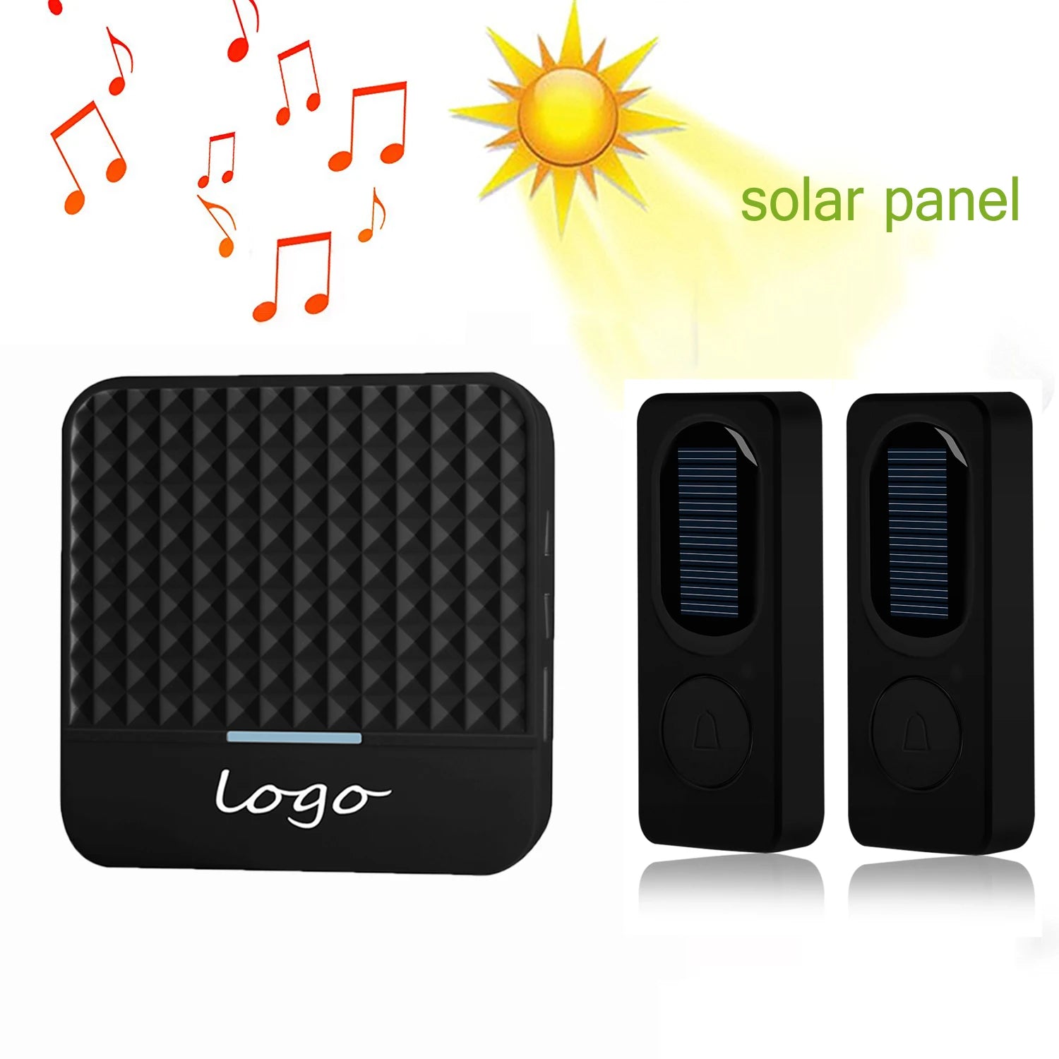 Solar Wireless Doorbell Low Power Home IP65 Waterproof 300M Door Bell Chime Outdoor Doorbells Zpaxo 2 Transmitter Black UK