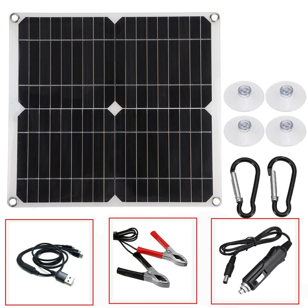 Solar Panel Set 100W Kit Controller Portable USB Generator System 12V 24V Electric Energy Power Charger Camping Board 10/20/30A Zpaxo only Solar Panel