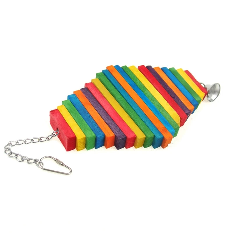 Rainbow Wood Blocks Bird Chew Toy Hanging Chain Cage Parrot Toys
