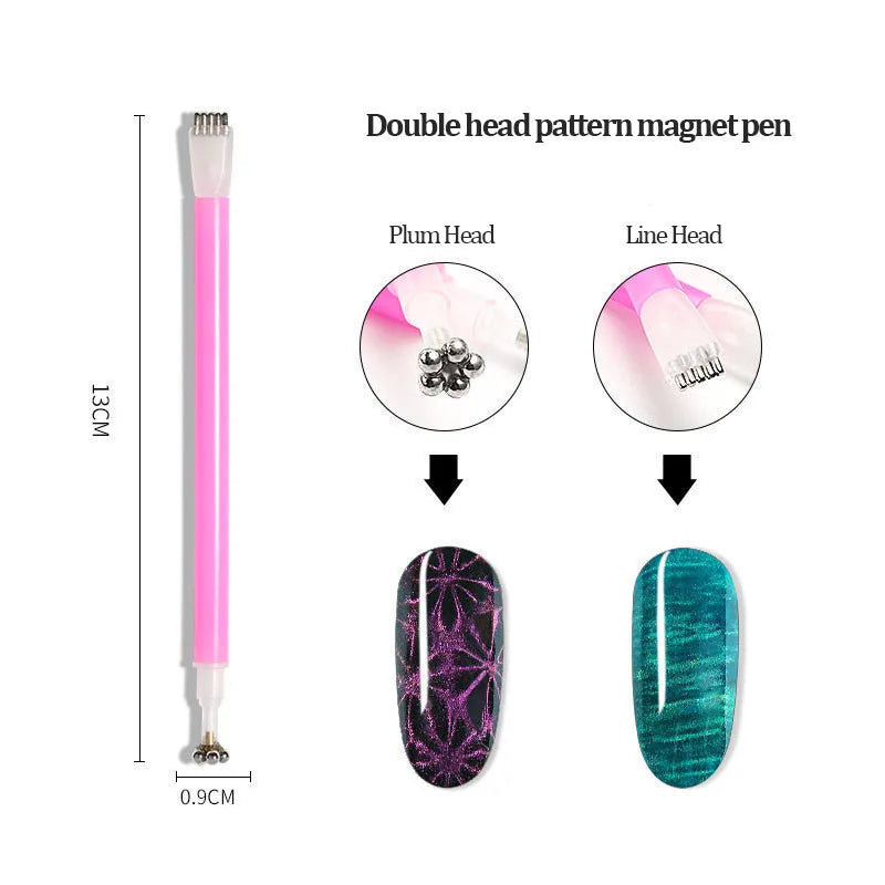 Magnetic Stick Dual-Ended Magnet for 3D Cat Eye UV Gel Polish Multi-function Nail Magnet Stick Manicuring DIY Nail Art Tools Zpaxo