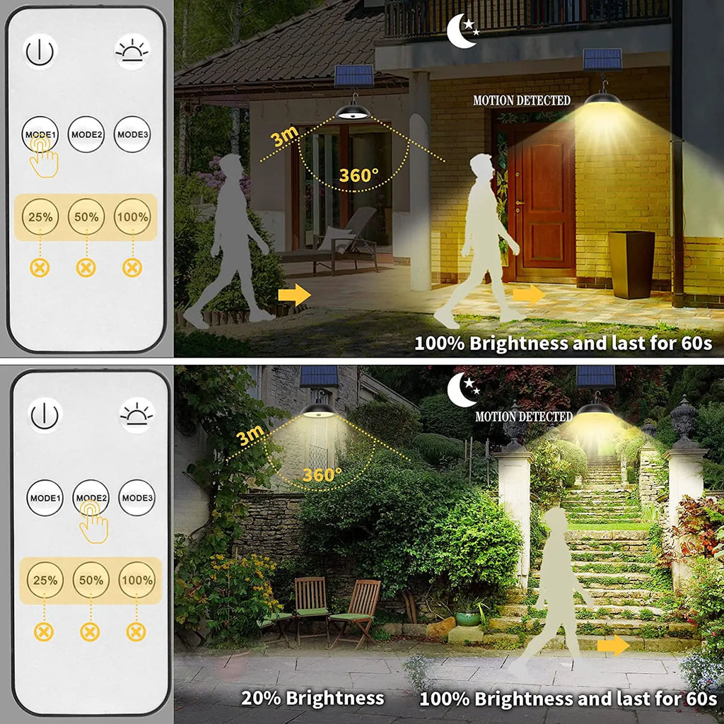 Solar Pendant Light Outdoor Split Double Head Lamp Motion Sensor Zpaxo