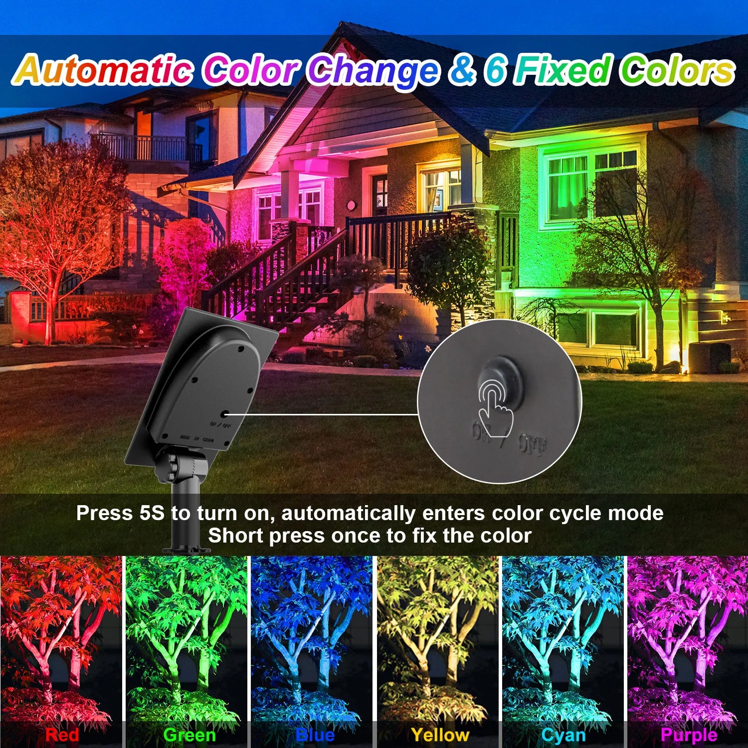 Solar LED Spotlighting Outdoor Waterproof Powered Path Lawn RGB Lamp Zpaxo