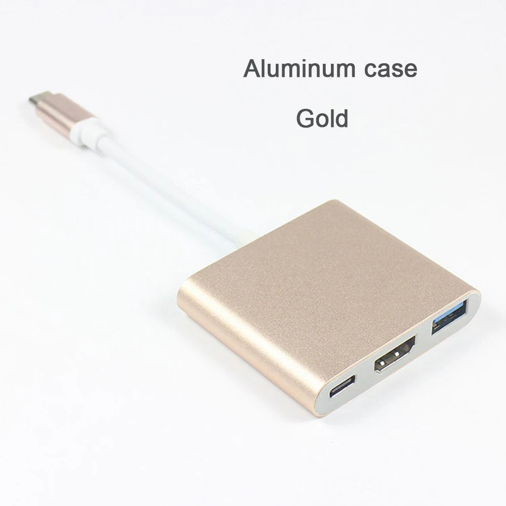 Type C To HDMI-Compatible USB 3.0 Charging Adapter Converter USB-C 3.1 Hub Adapter For Mac Air Pro Huawei Mate10 Samsung S8 Plus Zpaxo Gold