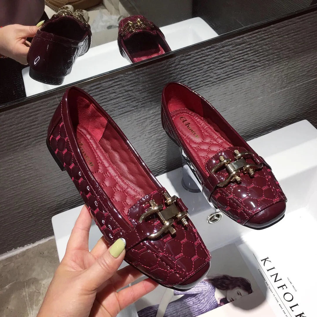 Women's Flat Shoes Spring Autumn New Square Toe Chain Comfortable Casual Square Toe Slip-On Female Shoes Large Size 36-42 Zpaxo