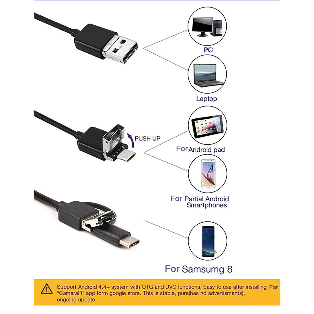 1M USB TypeC Pipe Inspection Camera Borescope 7mm HD Type-C Flexible Snake 6LED USB Soft Wire Cable for Android Endoscope Camera Zpaxo