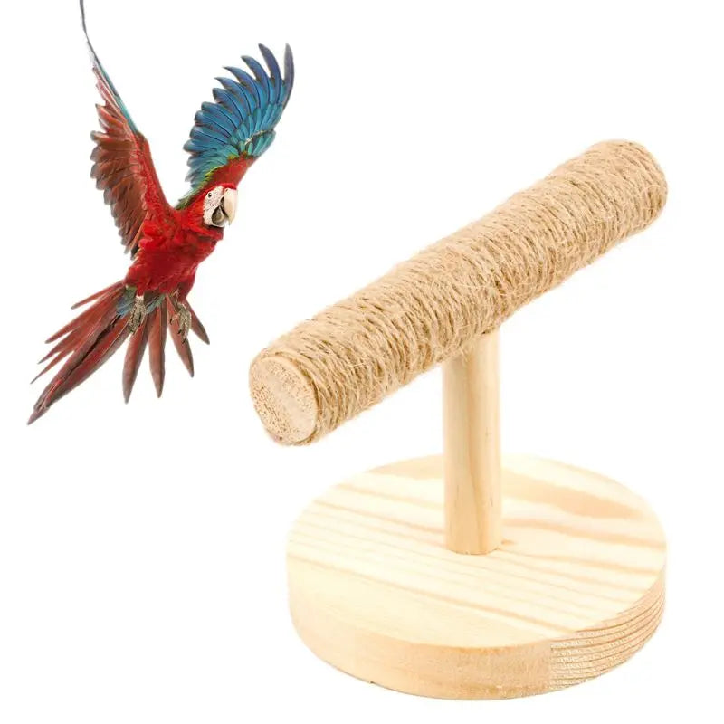Parrot Wooden Tabletop Perch Toy Bird Stand Training Exercise Sisal