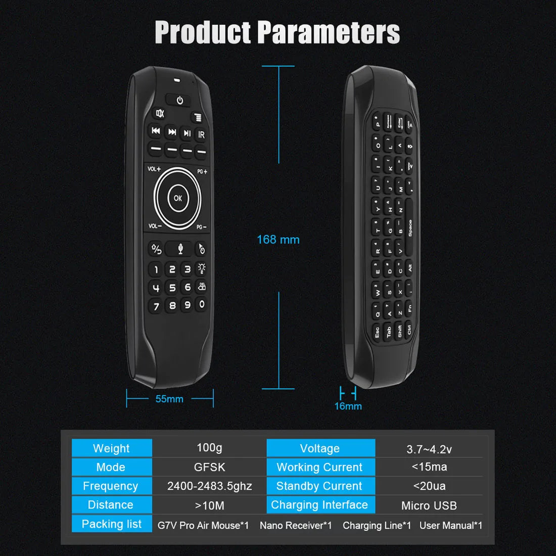 G7V PRO Backlit Gyroscope 2.4G Wireless Voice Air Mouse Russian English Keyboard Smart Remote Control For Android TV BOX X96 TX6 Zpaxo