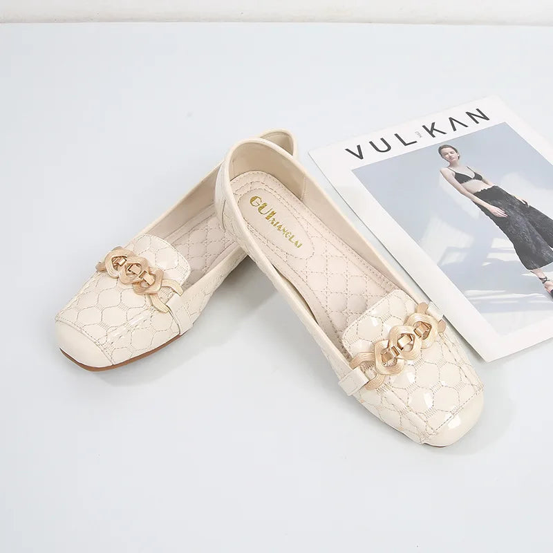 Women's Flat Shoes Spring Autumn New Square Toe Chain Comfortable Casual Square Toe Slip-On Female Shoes Large Size 36-42 Zpaxo