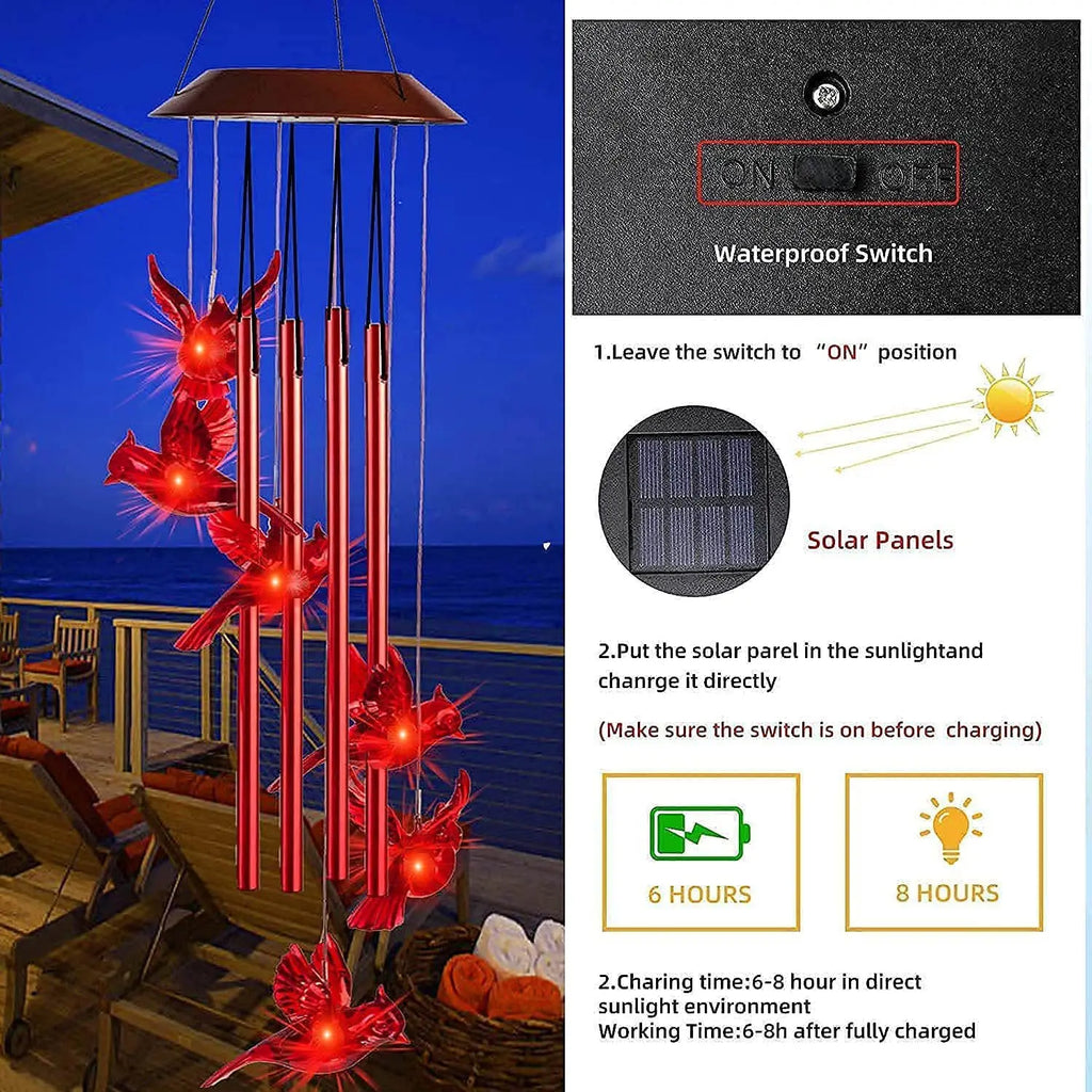 Solar Wind Chime Lights 6 Hummingbird Butterfly Wishing Bottle Zpaxo