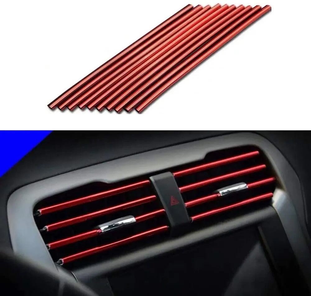 Car Air Conditioner Vent Outlet Trim Strips U Shape Chrome PVC Zpaxo Red