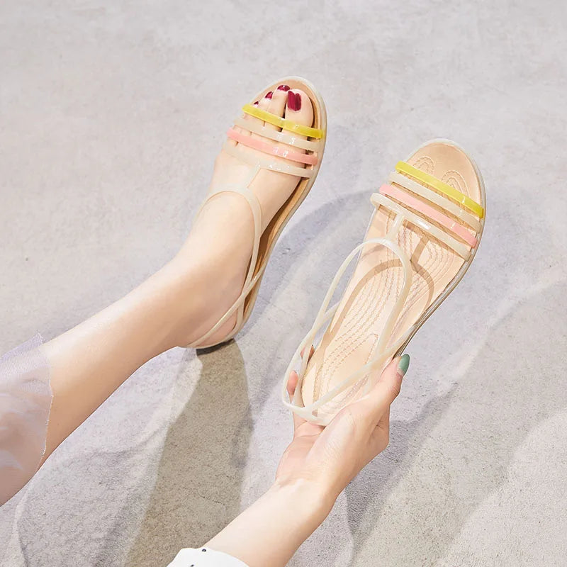 2021 summer fish mouth flat sandals women's beach shoes soft soled shoes large fish mouth crystal shoes fashion jelly shoes Zpaxo 2 37