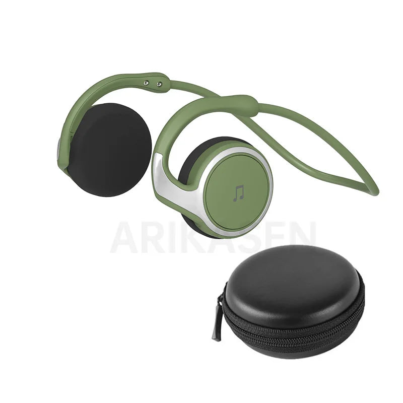 A6 Small Bluetooth Headphones Wrap Around Head Comfortable Wireless Zpaxo Green with Bag
