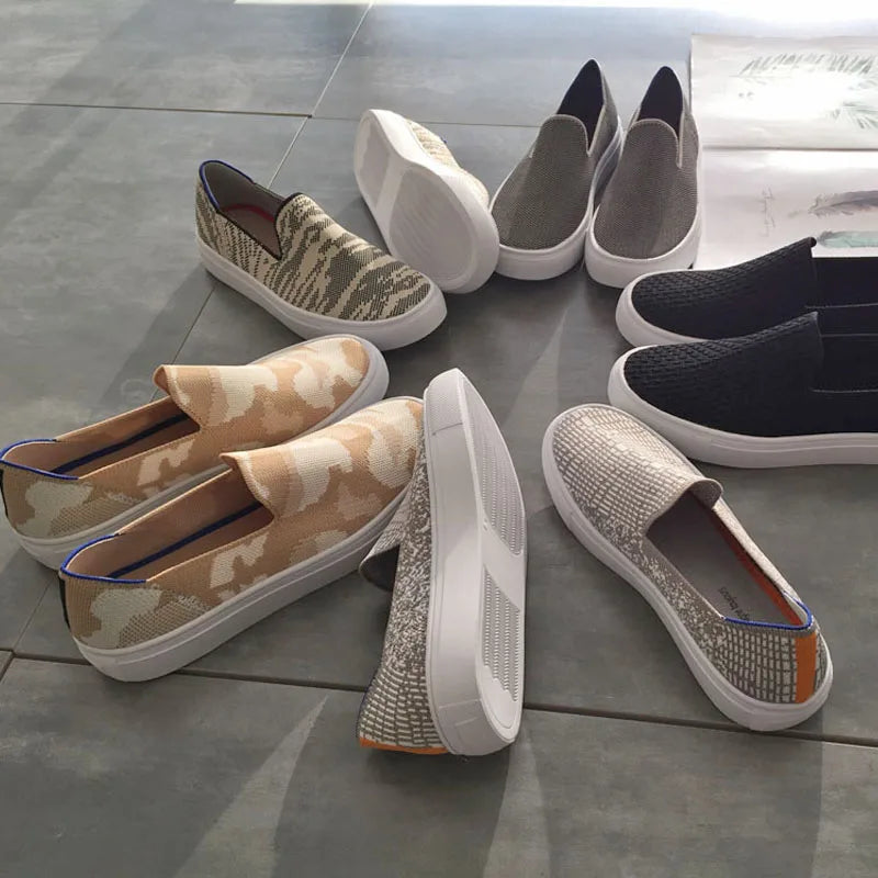 Women Loafers Flats Shoes Pregnant Outside Knitted Slip-On Spring/Autumn Round Toes Casual Womens Flats Shoes Zapatos Mujer Zpaxo