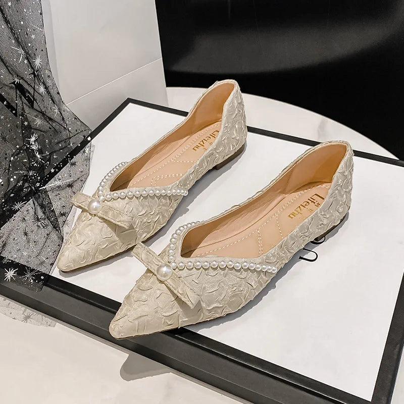 Flat Shoes Women 2021 New Spring and Autumn Pearl Fashion Pointed Casual Mujer Large Size Women's Shoes 41 42 43 Zpaxo