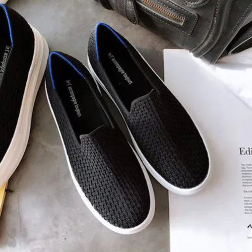 Women Loafers Flats Shoes Pregnant Outside Knitted Slip-On Spring/Autumn Round Toes Casual Womens Flats Shoes Zapatos Mujer Zpaxo Black 40