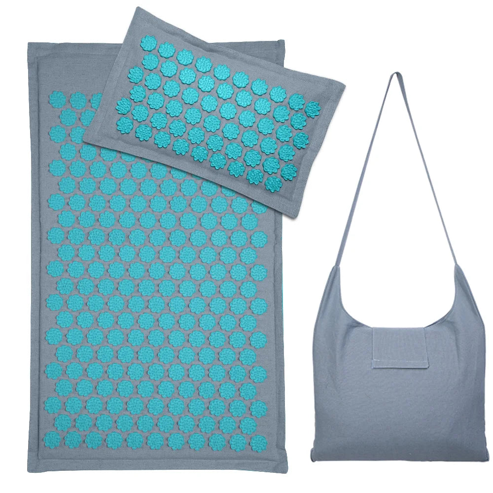 Lotus Spike Acupressure Mat Cushion Nature Linen Coconut Palm Back Neck Foot Massage Indoor Home Fitness Pillow Gym Mat Home Zpaxo 3pcs blue blue