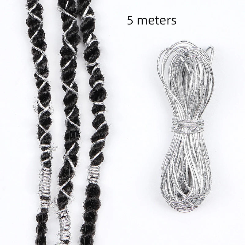 Dreadlock Braids Hair Accessories Silver Gold Braiding Hair Deco Styling Shimmer Stretchable African Braid Braided Elastic Cord Zpaxo Silver