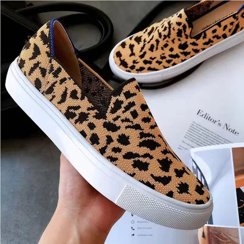 Women Loafers Flats Shoes Pregnant Outside Knitted Slip-On Spring/Autumn Round Toes Casual Womens Flats Shoes Zapatos Mujer Zpaxo Leopard 40