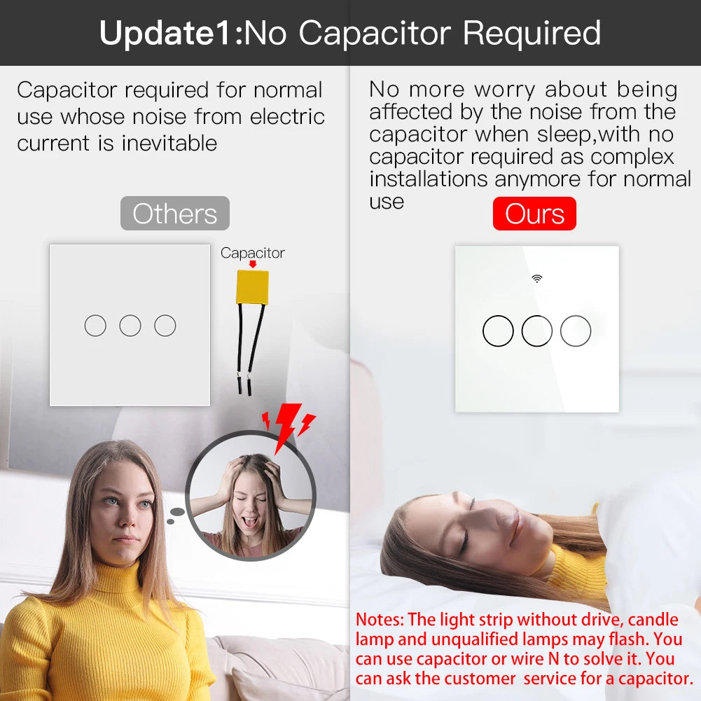 Wall White Touch Light Switch ZigBee EU No Neutral Capacitor Required 1 2 3 Gang Tuya Smart Life Works With Alexa Google Home Zpaxo