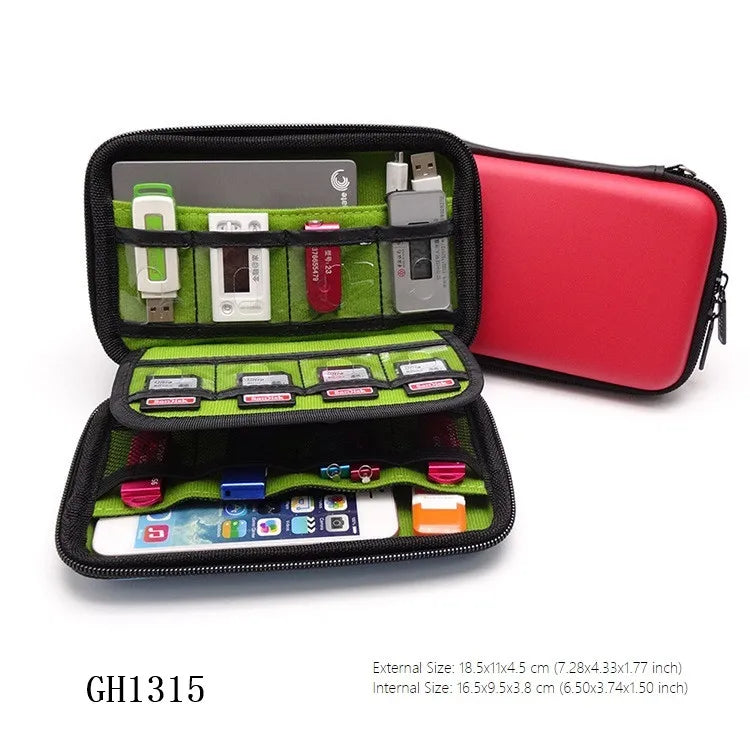 Cable Organizer Bag Headphones Case Power Bank Electronic Gadget USB Zpaxo GH1316 Red