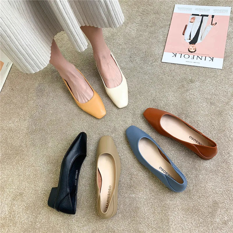 Flat Shoes Female 2021 New Spring and Autumn Thick Heel Square Toe Casual Solid Women Zapatos De Mujer Women Loafer Shoes Zpaxo