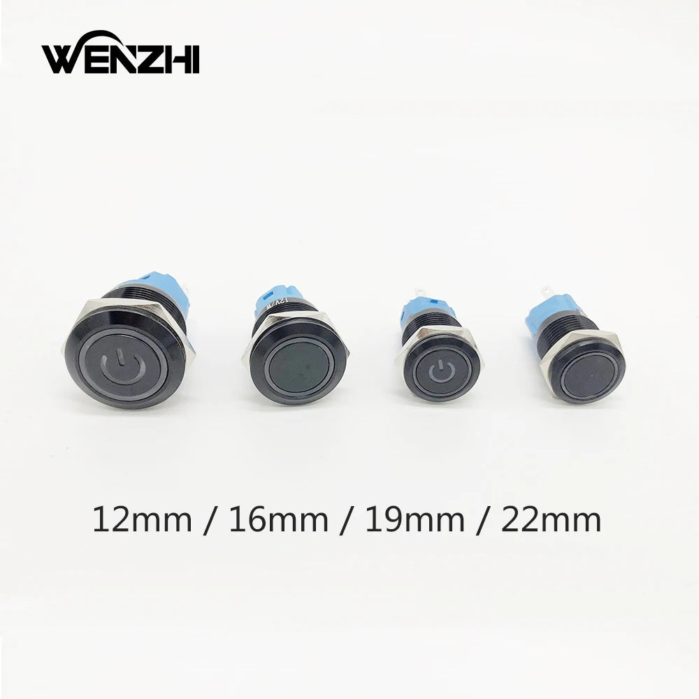 Black Metal Push Button Start Stop Power On Off Momentary Switch LED Backlit With Fixation 12 220 V Connected Electrical Outlets Zpaxo