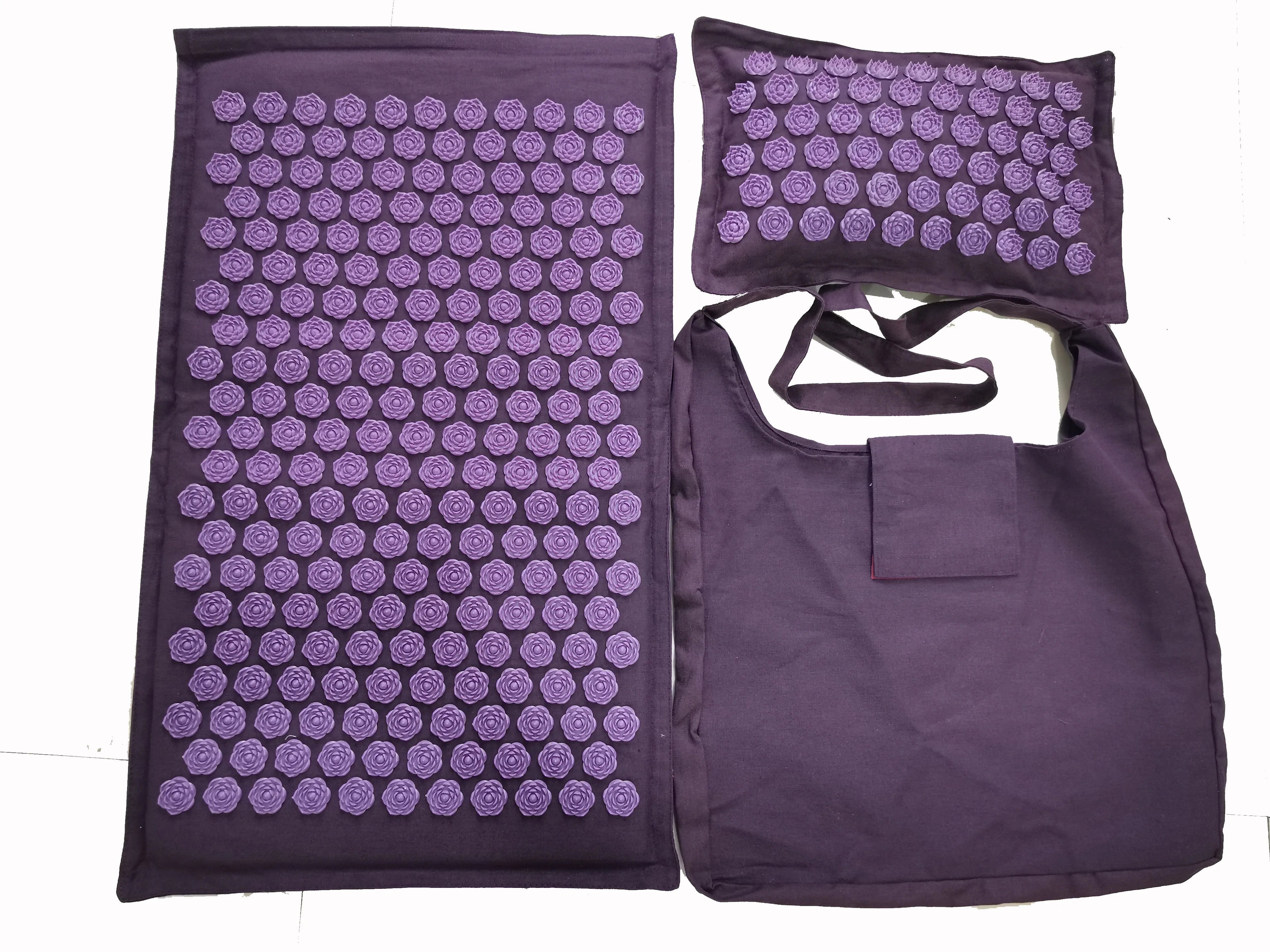 Lotus Spike Acupressure Mat Cushion Nature Linen Coconut Palm Back Neck Foot Massage Indoor Home Fitness Pillow Gym Mat Home Zpaxo 3pcs brown purple