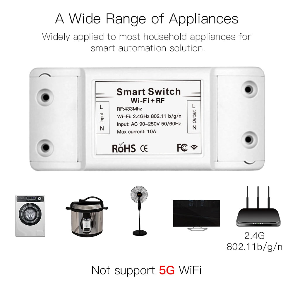 Wifi RF 433 Mhz Light Switch DIY Module For Wireless Remote Control Automation Relay Smart Life Tuya App With Alexa Google Home Zpaxo