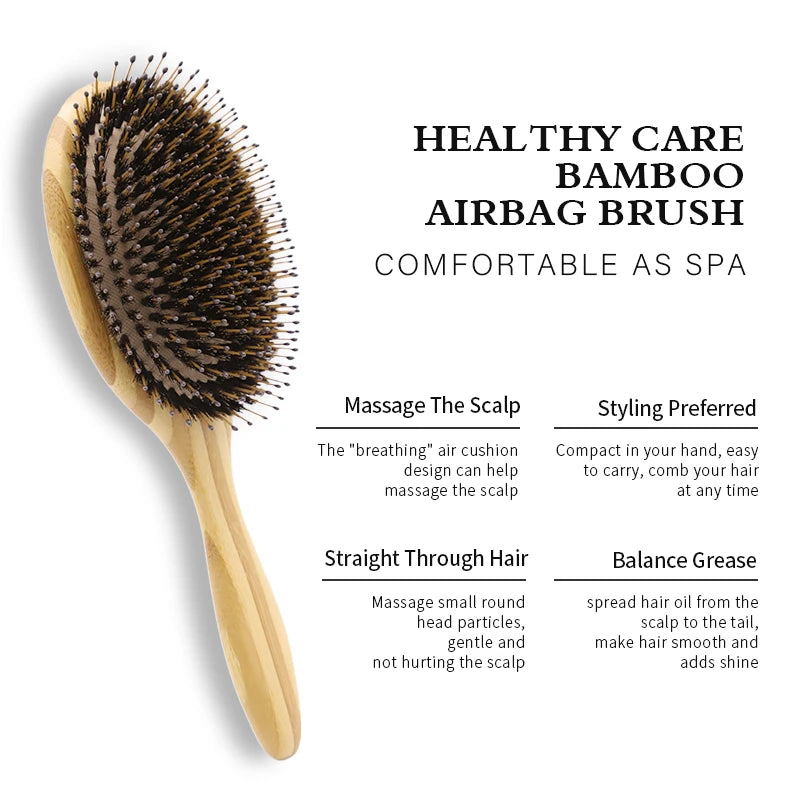 Professional Hair Brush Airbag HairBrush Hair Message Brush Soft Boar Bristle Brush Fast Hair Straightener Bamboo Hairbrush Zpaxo
