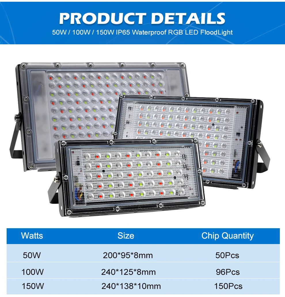 LED Flood Lights Outdoor Waterproof 50W 100W 150W 220V Remote Zpaxo