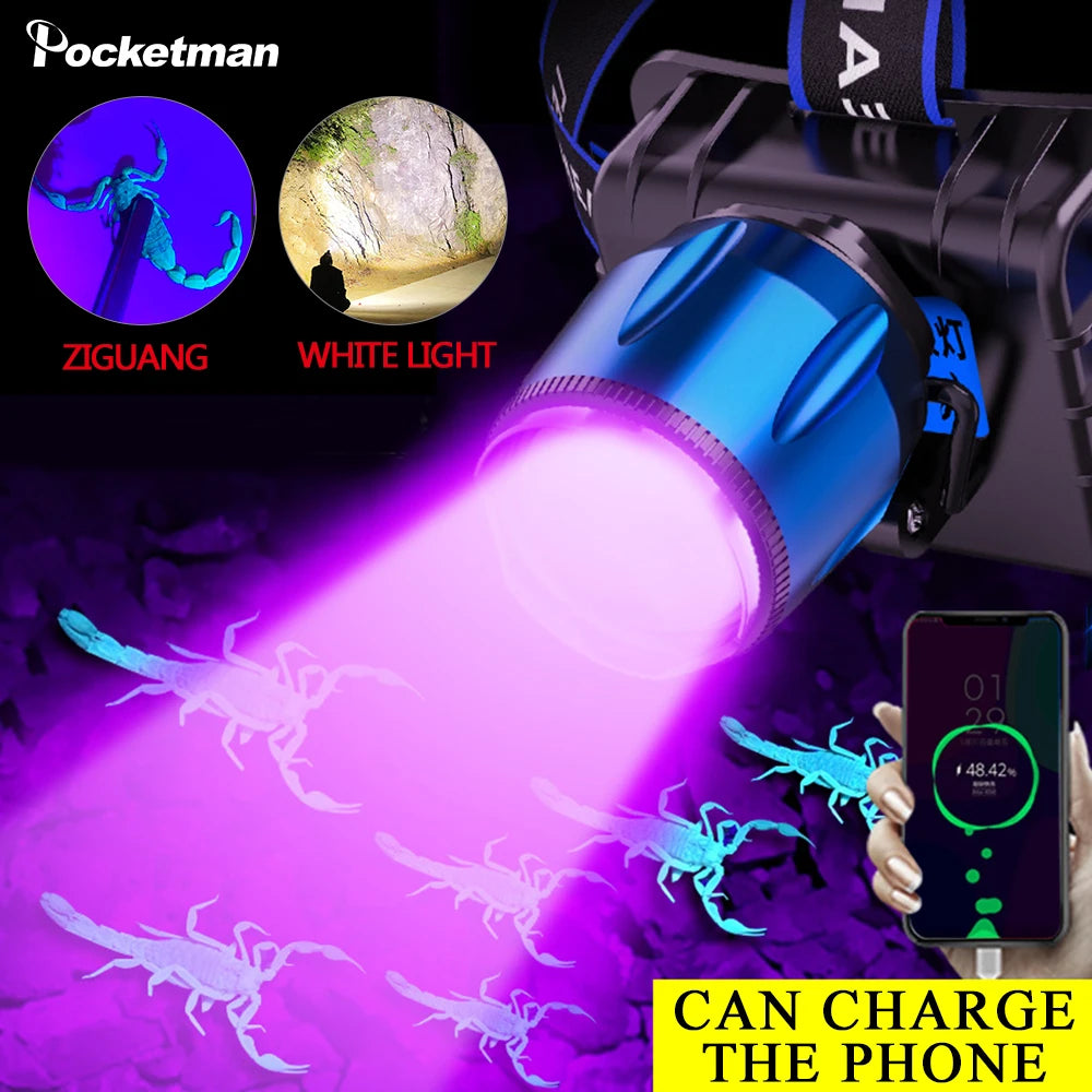POCKETMAN 2-in-1 UV & LED Headlamp – USB Rechargeable, Waterproof
