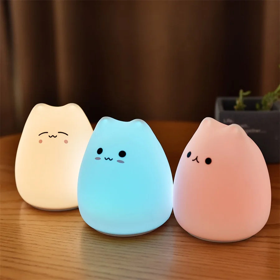 Cute Cat Night Light For Baby Kids Cartoon 7 Colors Silicone Sleeping Lamp Touch Sensor Table Lamp For Home Bedroom Decoration Zpaxo