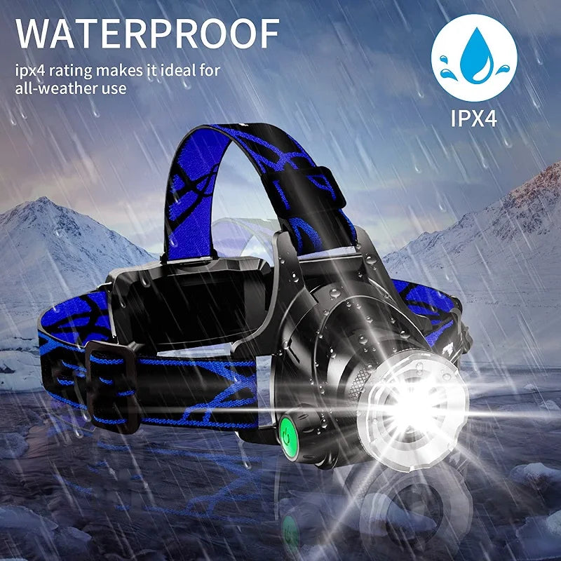 POCKETMAN LED Headlamp 25000LM Zoomable Waterproof USB 18650