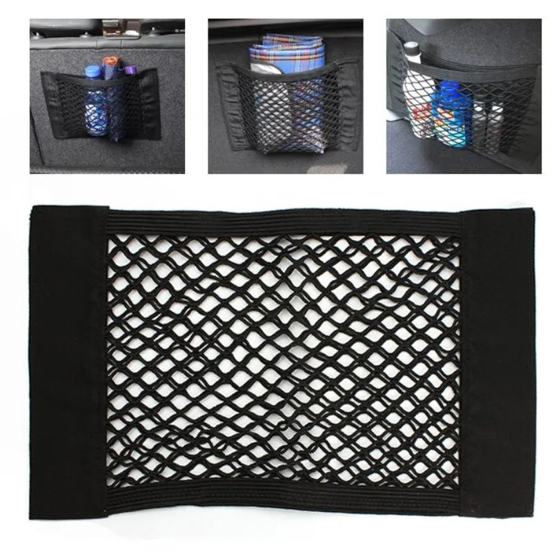 Car Back Rear Trunk Storage Net Seat Elastic String Magic Sticker