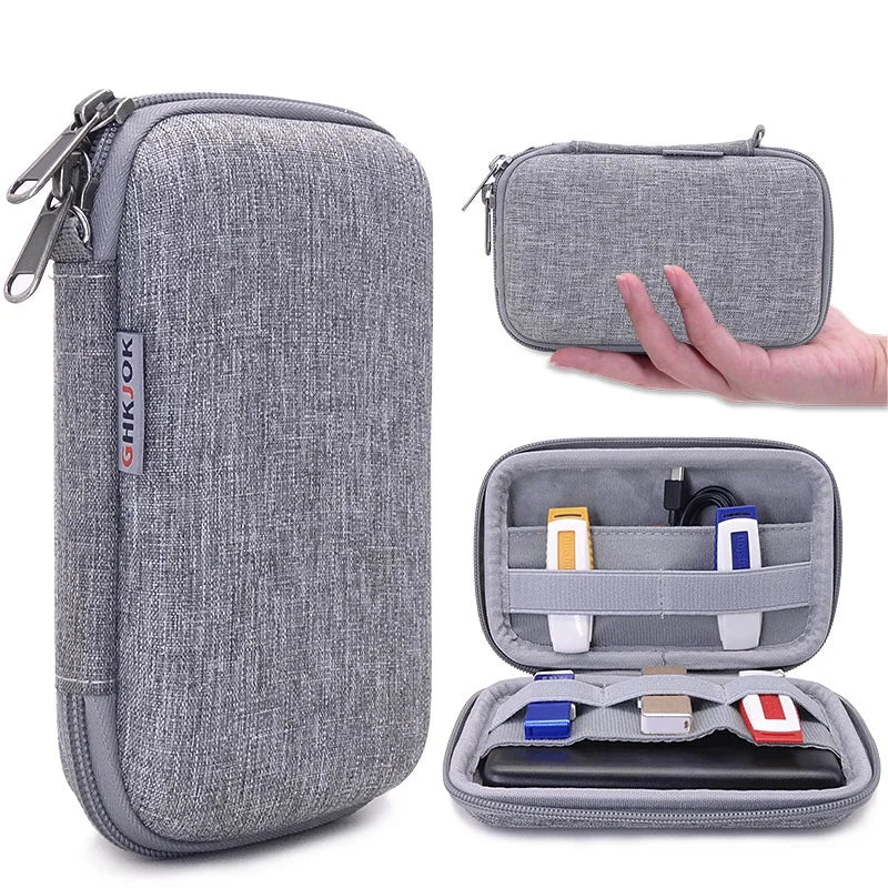 Hard shell bag Grey Travel Carrying Protective Case for USD Disk Key electronic device cable USB External Hard Disk Drive HDD Zpaxo