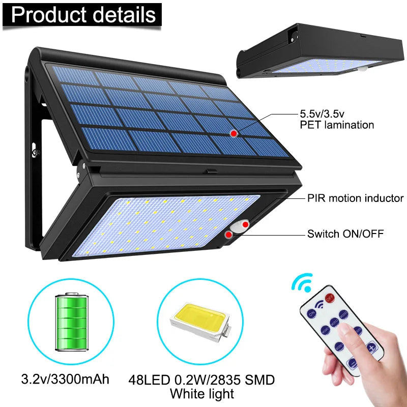 Solar Panel Lights Outdoor Motion Sensor Waterproof Folding LED Light Zpaxo