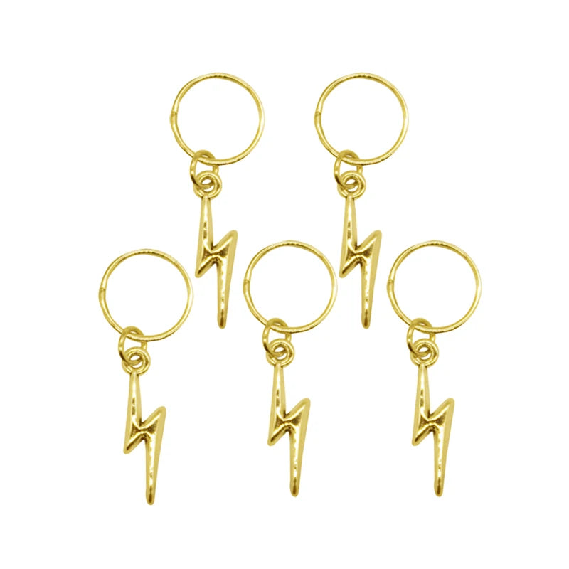 5pcs/Pack Stars Ring Charms Shell Hair Braid Dread Dreadlock Beads Clips Cuffs Rings Jewelry Dreadlock Clasps Accessories Tools Zpaxo Golden Lightning