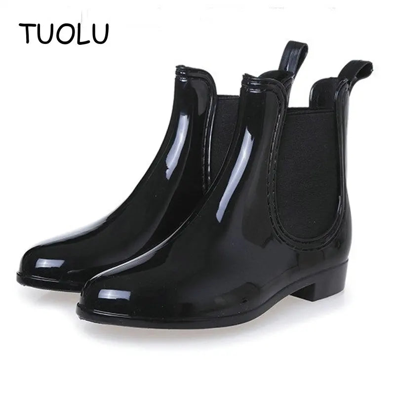 Spring winter boots Women ankle boots rain boots elastic band shoes woman solid rubber waterproof flats 2019 Zpaxo